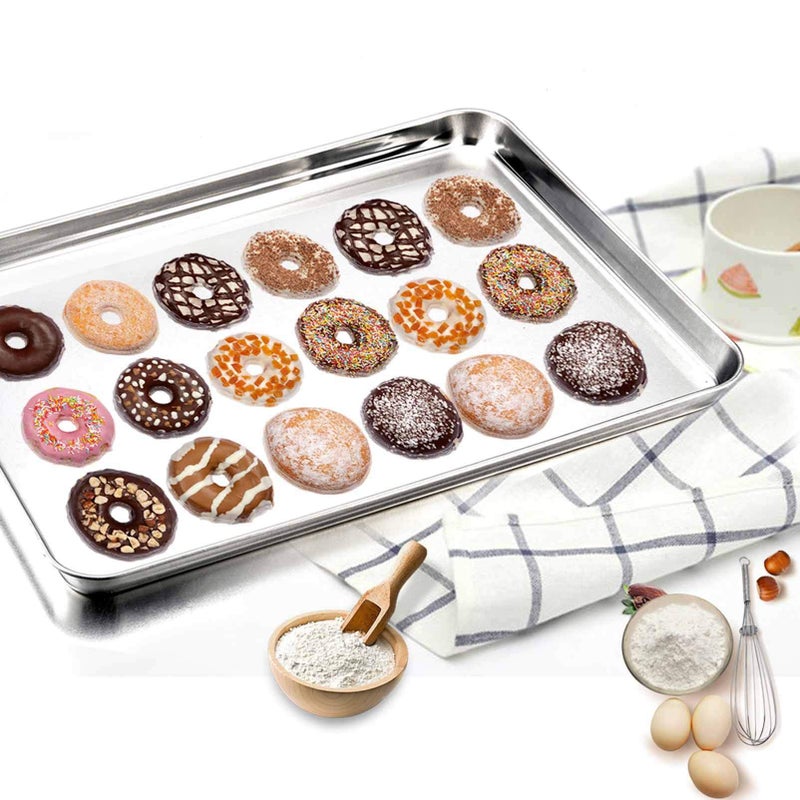 TeamFar Baking Sheets Set of 3, Stainless Steel Cookie Sheet Baking Tray Pan, 16x12x1 inch, Non Toxic & Rust Free, Easy Clean & Dishwasher Safe - Image 2